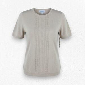 1990s Alfred Dunner Beige Tan Cable Knit Short Sleeve Sweater Top Size Large